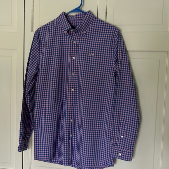 Vineyard Vines  XL (18) Blue and Pink Gingham Whale Shirt - Picture 1 of 8